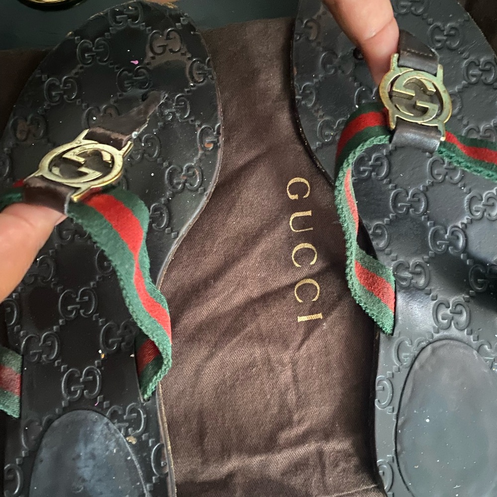 Gucci Black Sandals with Red and Green Straps